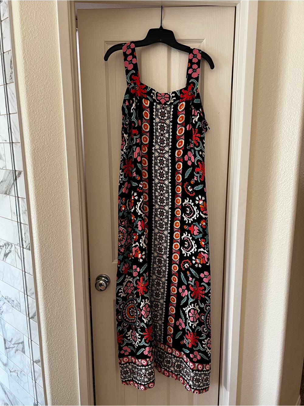 Vince Camuto Black Maxi Dress with Pink and Orange Floral Print
